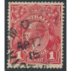 AUSTRALIA - 1915 1d red KGV (G16), 'saddle on Emu' [I/36], used – ACSC # 71E(1)e