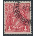 AUSTRALIA - 1914 1d red KGV (G10), 'thin G' [IV/40], used – ACSC # 71A(2)l