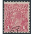AUSTRALIA - 1918 1d red KGV (G30), 'damaged right frame’ [V/30], used – ACSC # 71V(3)g