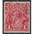 AUSTRALIA - 1914 1d red KGV (G10), 'dot before 1' [VI/21], used – ACSC # 71A(3)m