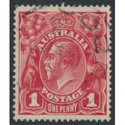 AUSTRALIA - 1914 1d red KGV (G10), 'dot before 1' [VI/21], used – ACSC # 71A(3)m