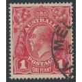 AUSTRALIA - 1915 1d red KGV (G16), 'thinned left frame' [VI/22], used – ACSC # 71E(3)n