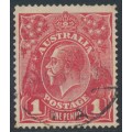 AUSTRALIA - 1915 1d red KGV (G16), 'distorted ONE PENNY' [VIII/13], used – ACSC # 71E(4)k