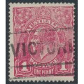 AUSTRALIA - 1918 1d damson KGV (G70½), die II substituted cliché [IV/34], used – SG # 72K(2)ja