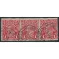 AUSTRALIA - 1917 1d red KGV (G18), 'rusted clichés pair' [IV/34+IV/35], used – ACSC # 71I(2)j+(2)k