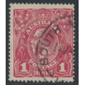 AUSTRALIA - 1918 1d red KGV (G30), die II substituted cliché [IV/34], used – SG # 71V(2)ja