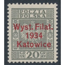 POLAND - 1934 20Gr grey Katowice Stamp Exhibition overprint, MH – Michel # 285