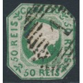 PORTUGAL - 1853 50R green Queen Maria II, imperforate, used – Michel # 3a