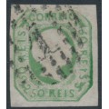 PORTUGAL - 1855 50R green King Pedro V, imperforate, used – Michel # 7a