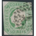 PORTUGAL - 1862 50R yellow-green King Luis I, imperforate, used – Michel # 15