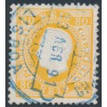 PORTUGAL - 1871 80R orange-yellow King Luis I, perf. 12½, ribbed paper, used – Michel # 40Byb