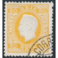 PORTUGAL - 1871 80R orange-yellow King Luis I, perf. 12½, ribbed paper, used – Michel # 40Byb