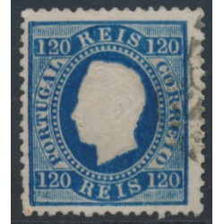 PORTUGAL - 1870 120R blue King Luis I, perf. 12½, plain paper, used – Michel # 42Bx