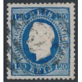 PORTUGAL - 1870 120R blue King Luis I, perf. 12½, plain paper, used – Michel # 42Bx