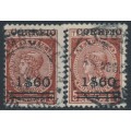 PORTUGAL - 1929 1$60 on 5c brown Telegraph, thick & thin papers, used – Michel # 515y+515z