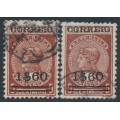 PORTUGAL - 1929 1$60 on 5c brown Telegraph, thick & thin papers, used – Michel # 515y+515z