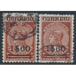PORTUGAL - 1929 1$60 on 5c brown Telegraph, thick & thin papers, used – Michel # 515y+515z