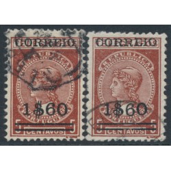 PORTUGAL - 1929 1$60 on 5c brown Telegraph, thick & thin papers, used – Michel # 515y+515z