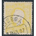 PORTUGAL - 1880 150R lemon-yellow King Luis I, perf. 12½, ribbed paper, used – Michel # 49By