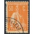 PORTUGAL - 1920 50c orange on salmon Ceres, perf. 12:11½, used – Michel # 217Cy
