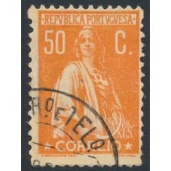 PORTUGAL - 1920 50c orange on salmon Ceres, perf. 12:11½, used – Michel # 217Cy