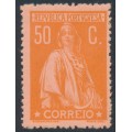 PORTUGAL - 1920 50c orange on salmon Ceres, perf. 15:14, MH – Michel # 217Ay