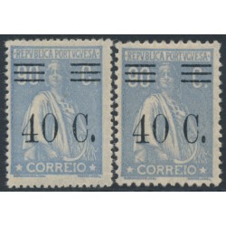 PORTUGAL - 1928 40c on 90c ultramarine Ceres, both perfs, MH – Michel # 496A+496C