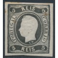 PORTUGAL - 1866 5R black King Luis I, imperforate, MH – Michel # 17