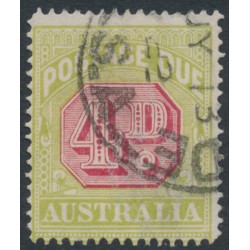 AUSTRALIA - 1922 4d carmine/pale yellow-green Postage Due, crown over A wmk, perf. 14, used – SG # D96