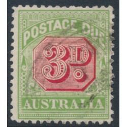 AUSTRALIA - 1909 3d rose-red/green Postage Due, perf. 12½:12, crown A watermark, used – SG # D66