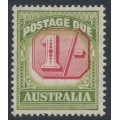 AUSTRALIA - 1947 1/- carmine/yellow-green Postage Due, CofA watermark, misplaced value tablet, MH – SG # D128