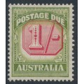 AUSTRALIA - 1947 1/- red/green Postage Due, CofA watermark, misplaced tablet, MH – SG # D128