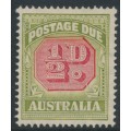 AUSTRALIA - 1938 ½d carmine/green Postage Due, ‘break in SE of the octagon’, MH – ACSC # D122A(VP)k