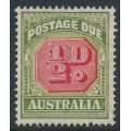 AUSTRALIA - 1938 ½d carmine/green Postage Due, ‘white flaw over 1’, MH – ACSC # D122