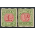 AUSTRALIA - 1909 1d red/green Postage Due, die I & die II, crown A watermark, MH – SG # D64+D64b