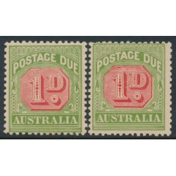 AUSTRALIA - 1909 1d red/green Postage Due, die I & die II, crown A watermark, MH – SG # D64+D64b