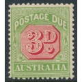 AUSTRALIA - 1909 3d rose-red/green Postage Due, perf. 12:12½, crown A watermark, MH – SG # D66
