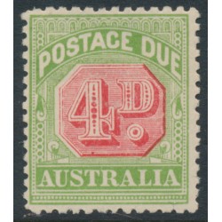 AUSTRALIA - 1909 4d rose-red/green Postage Due, perf. 12½:12, crown A watermark, MH – SG # D67