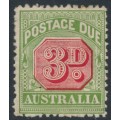 AUSTRALIA - 1909 3d rose-red/green Postage Due, perf. 12:12½, crown A watermark, MH – SG # D66
