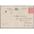 AUSTRALIA - 1918 1d rose KGV Head (shade = G21), perf. OS NSW on a postcard – ACSC # 71Kbb