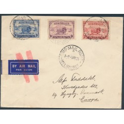 AUSTRALIA - 1935 2d to 9d Macarthur set of 3 on a jusqu’à airmail cover to Denmark