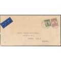 AUSTRALIA - 1938 2/- maroon Kangaroo, CofA wmk plus 1/- green Lyrebird on cover – ACSC # 40B+208B