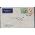 AUSTRALIA - 1936 1/- green SA Centenary + 6d brown Kookaburra on an airmail cover to Scotland