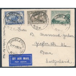 AUSTRALIA - 1934 3d MacArthur, 6d brown Kingsford Smith & 3d Airmail on a cover to Switzerland