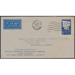 AUSTRALIA - 1955 2/- blue Olympic Publicity on an air-mail cover to the USA – ACSC # 316