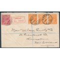 AUSTRALIA - 1921 1d red KGV (G31) plus 3 x 2d orange on cover to NZ – ACSC # 71Y + 95B