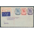 AUSTRALIA - 1935 2d to 2/- KGV Jubilee set of 3 on a cover front to Denmark