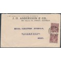 AUSTRALIA - 1919 1½d red-brown KGV, single watermark, pair on cover to Sweden