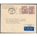 AUSTRALIA - 1945 2/- pale maroon Kangaroo, CofA watermark x 2 on airmail cover to USA
