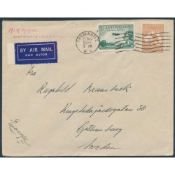AUSTRALIA - 1933 3d green Airmail + 6d Kangaroo, CofA watermark on cover to Sweden
